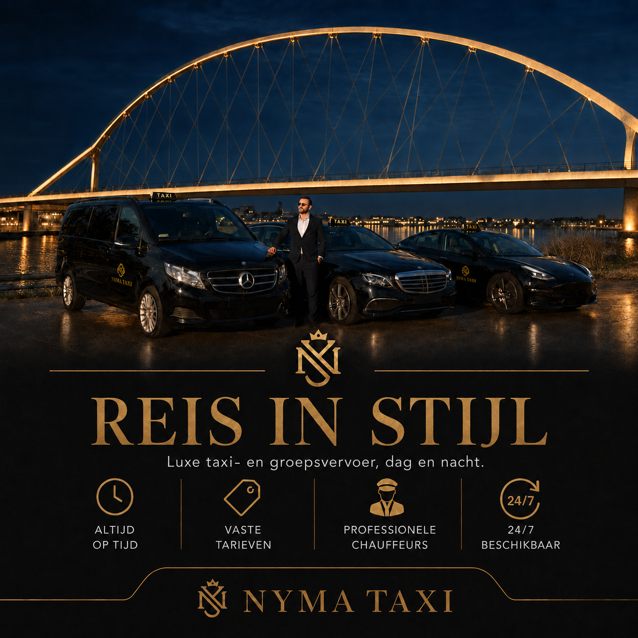 Wagenpark van Nyma Taxi met taxi’s en personenbusje